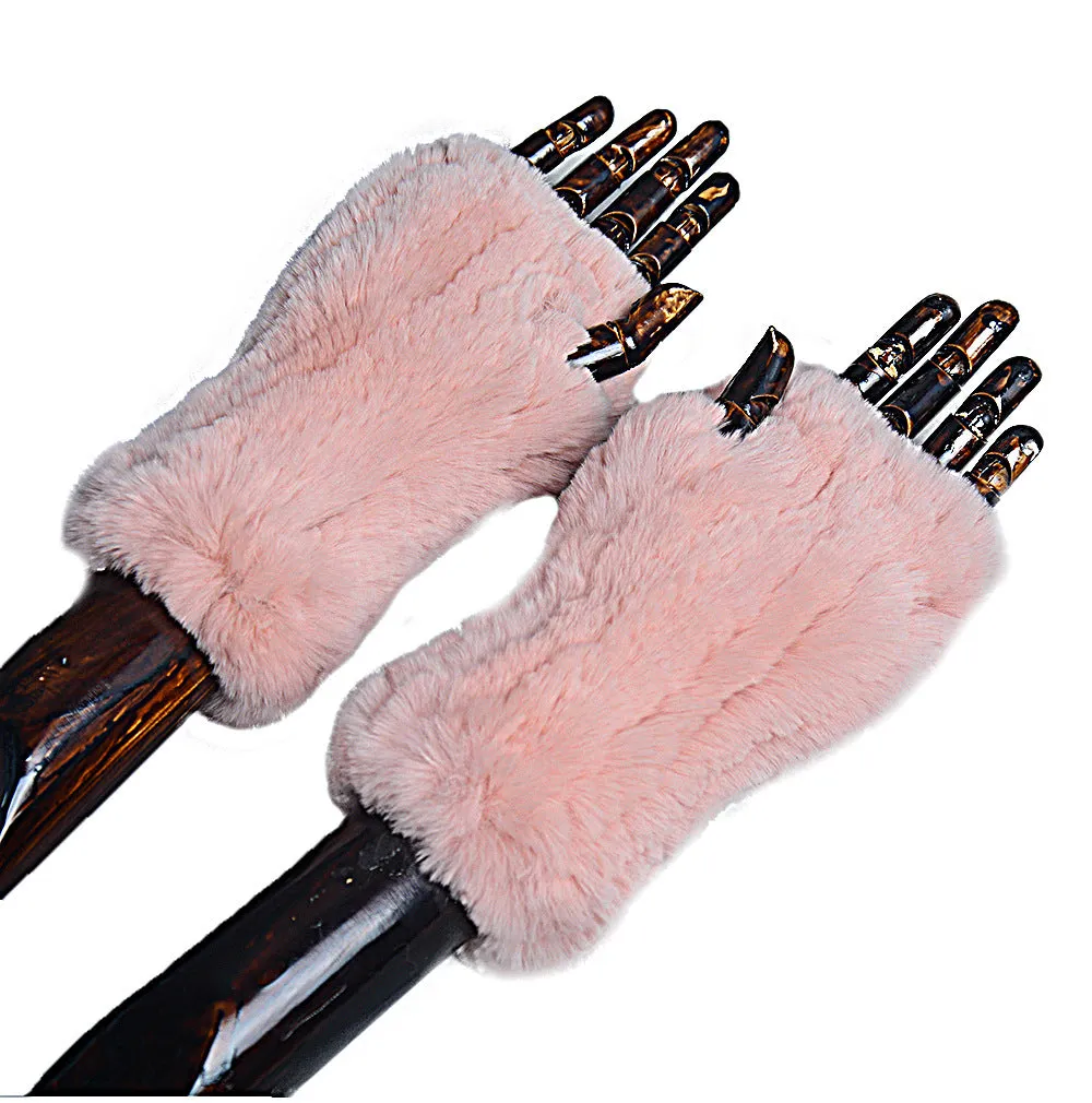 Women's fingerless gloves half finger thickened double-sided Rex rabbit hair thickened bicycle windproof