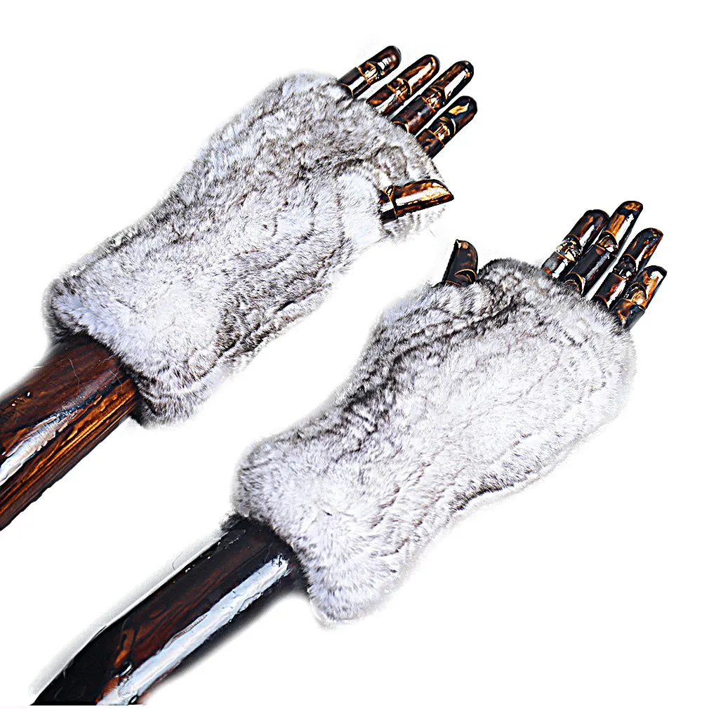 Women's fingerless gloves half finger thickened double-sided Rex rabbit hair thickened bicycle windproof