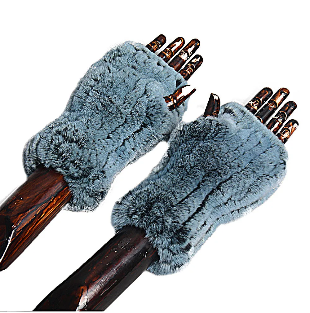 Women's fingerless gloves half finger thickened double-sided Rex rabbit hair thickened bicycle windproof