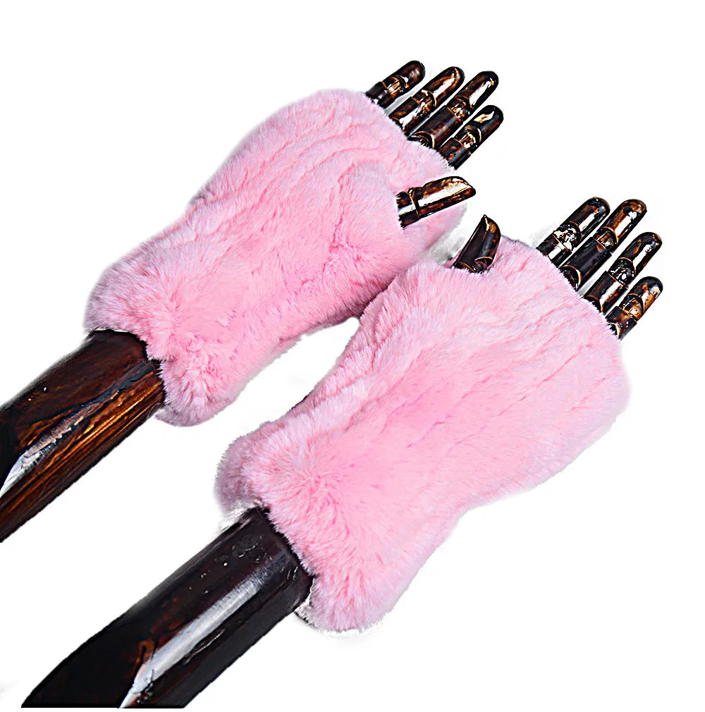 Women's fingerless gloves half finger thickened double-sided Rex rabbit hair thickened bicycle windproof