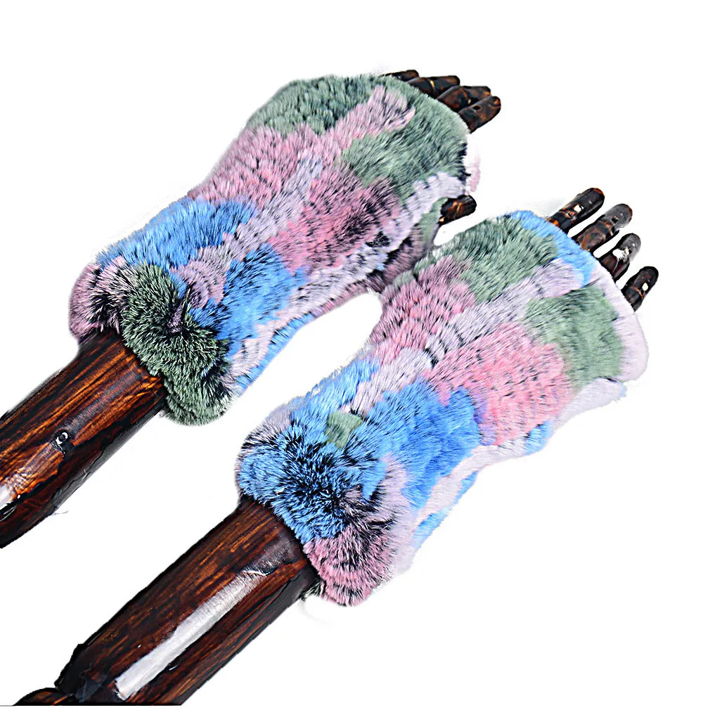 Women's fingerless gloves half finger thickened double-sided Rex rabbit hair thickened bicycle windproof