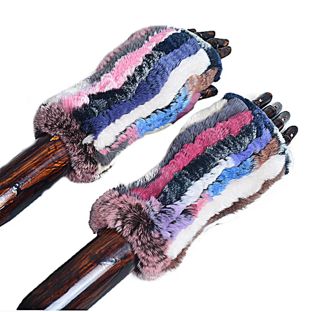 Women's fingerless gloves half finger thickened double-sided Rex rabbit hair thickened bicycle windproof