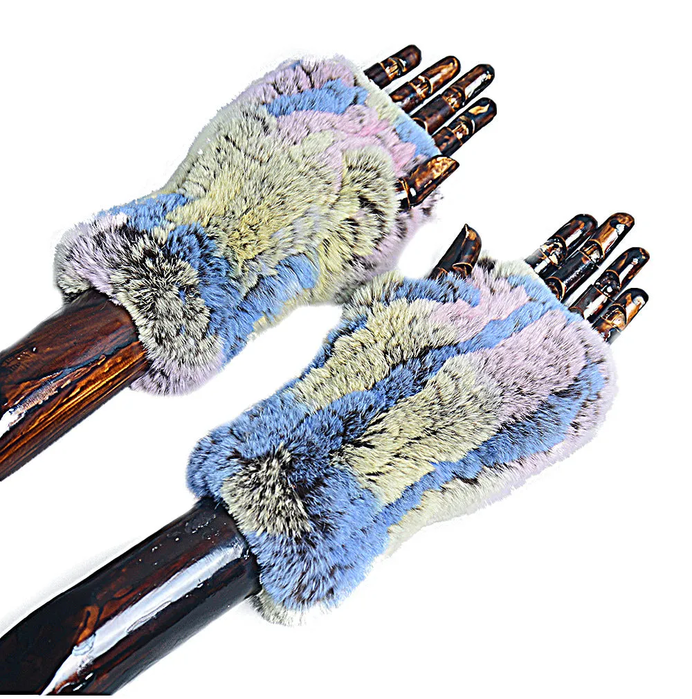 Women's fingerless gloves half finger thickened double-sided Rex rabbit hair thickened bicycle windproof