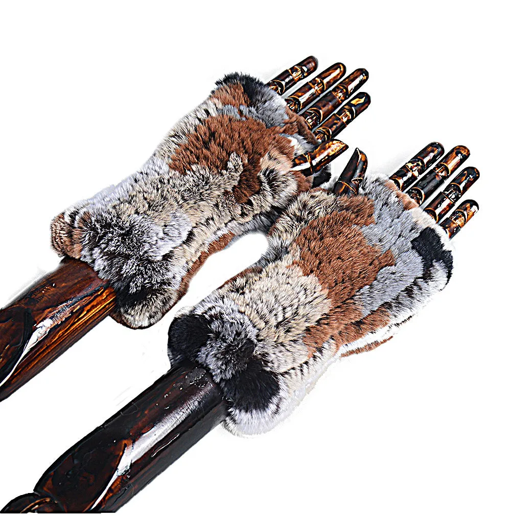 Women's fingerless gloves half finger thickened double-sided Rex rabbit hair thickened bicycle windproof