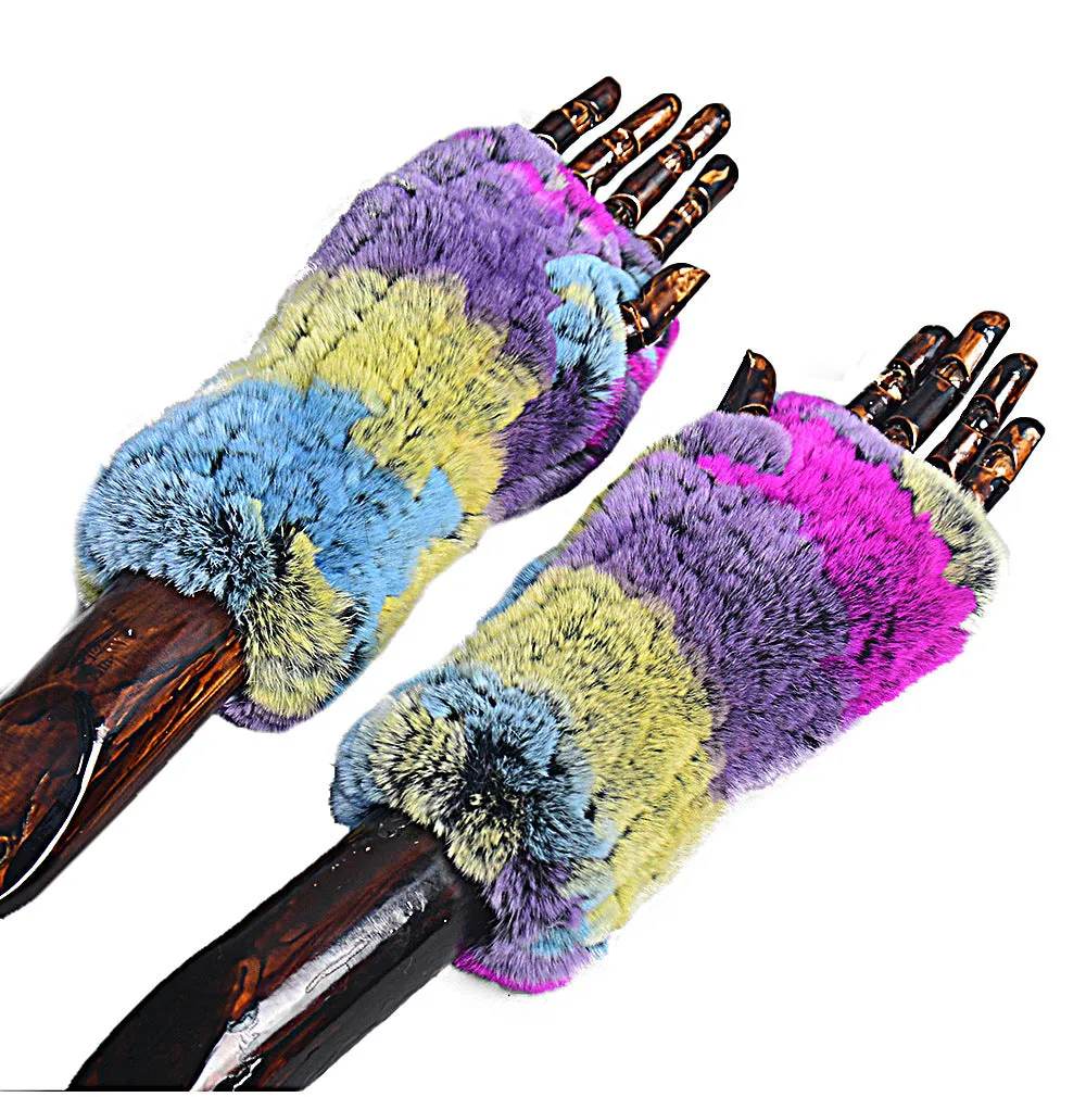 Women's fingerless gloves half finger thickened double-sided Rex rabbit hair thickened bicycle windproof