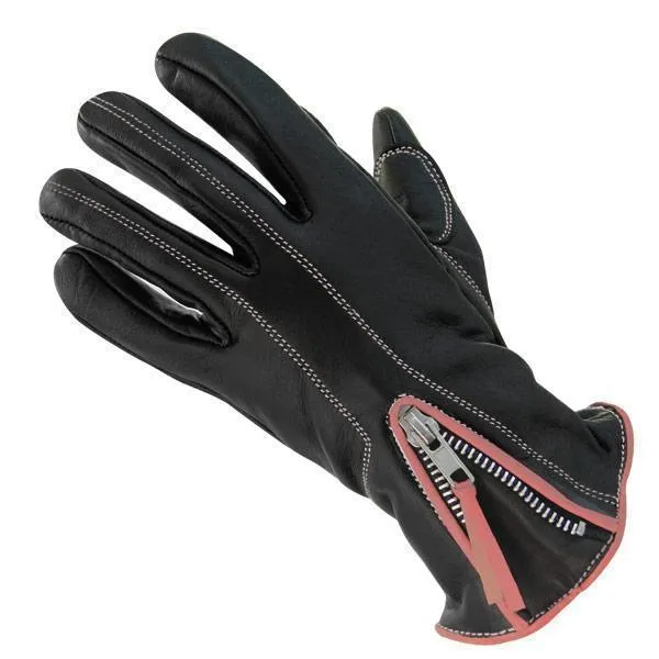 Xelement UK826122 'Classic' Women's Black/Pink Zippered Leather Motorcycle Gloves